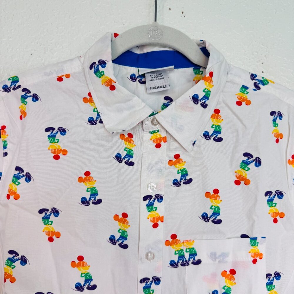 Mickey Mouse Shirt Mens Small Rainbow Pride Button Up Disney Parks World NEW S - Picture 4 of 9